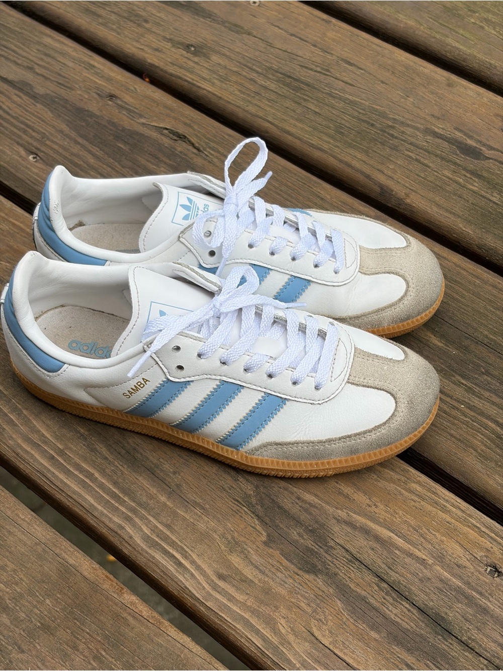 Adidas Samba OG White Light Blue Sneakers Youth Size 4 EU 36 Unisex